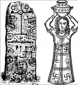 Representación de dioses  con el símbolo de la Cruz Gamada.